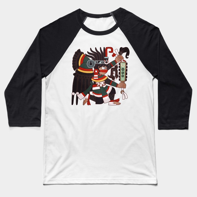 Itzcacalotl - Obsidian Crow Glyph Baseball T-Shirt by Itzcacalotl